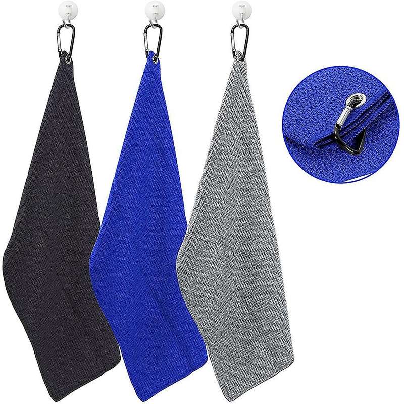 3 Pcs Tri-fold Golf Towel with Loop Clip for Hanging On Golf Club