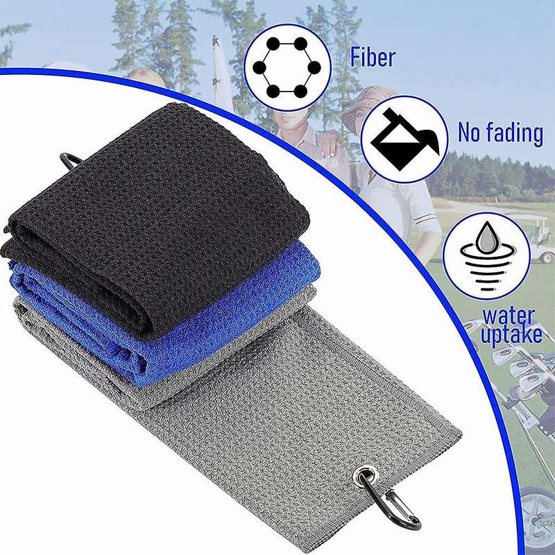3 Pcs Tri-fold Golf Towel with Loop Clip for Hanging On Golf Club