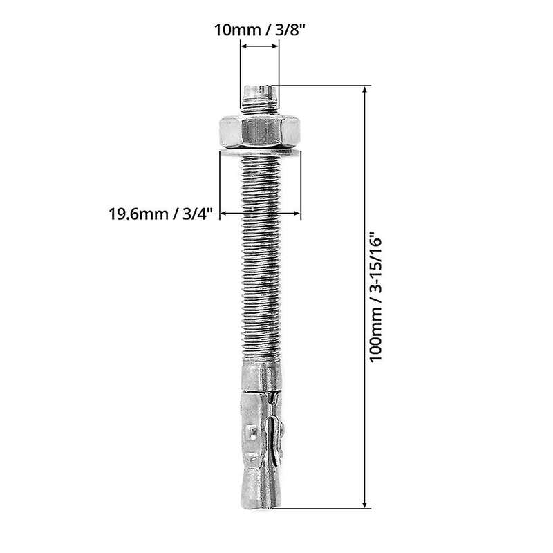 Wedge Anchor, Stainless Steel, 3/8 Inch X 3-3/4 Inch, 5 Pcs