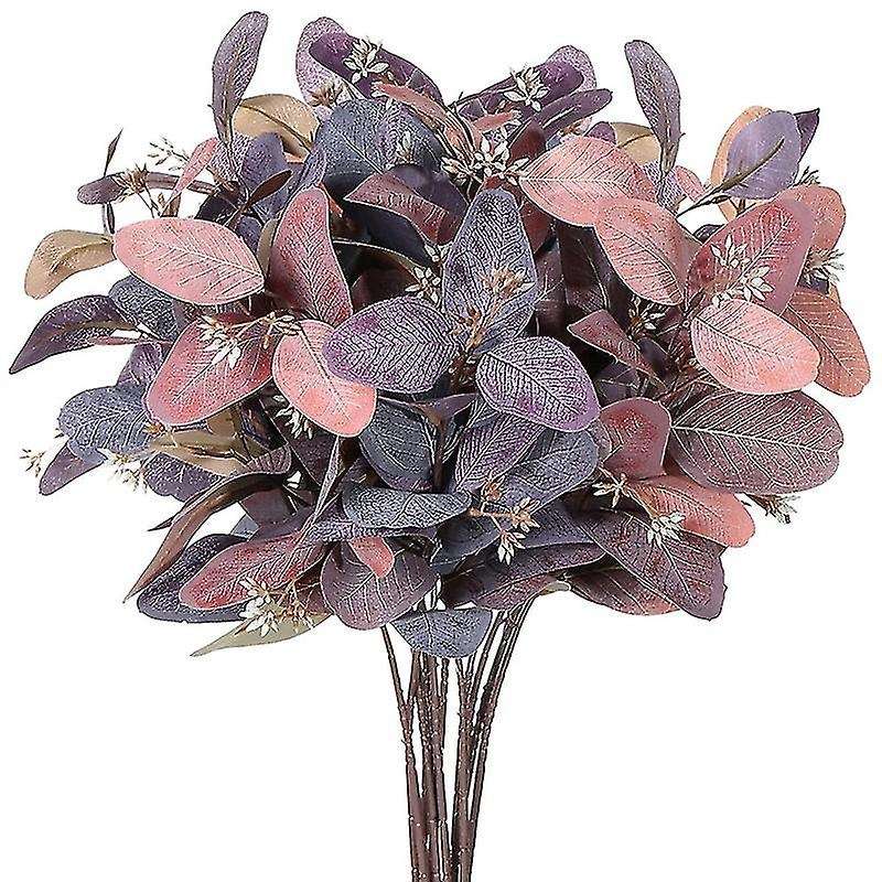 Eucalyptus Stems 8pcs Silk Seeded Greenery Leaves Gray Pink