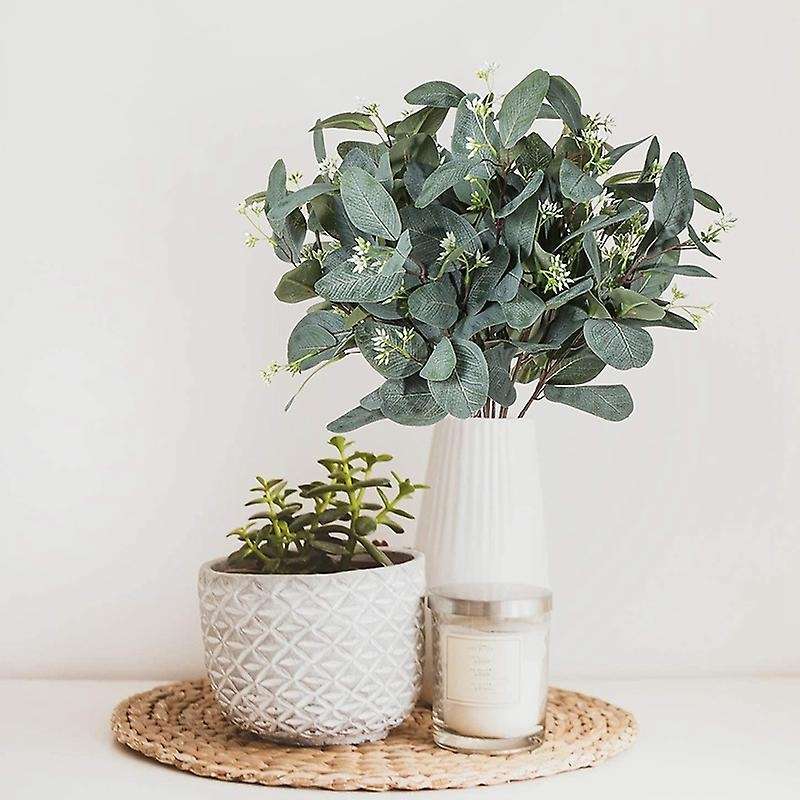 Eucalyptus Stems 8pcs Silk Seeded Greenery Leaves Gray Pink