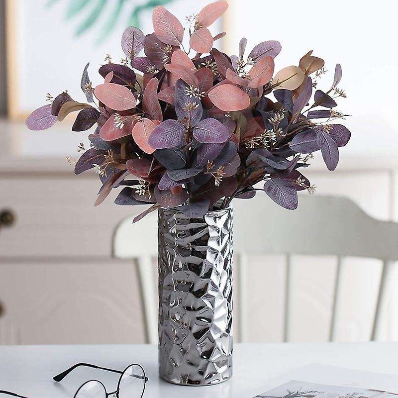 Eucalyptus Stems 8pcs Silk Seeded Greenery Leaves Gray Pink