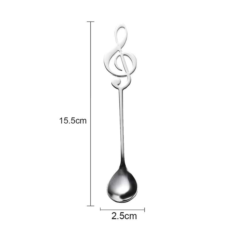6 Pack Cute Teaspoons Stainless Steel Musical Notation Shaped
