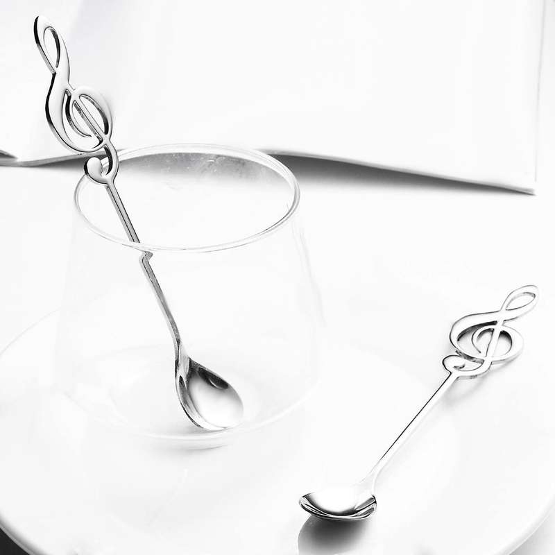 6 Pack Cute Teaspoons Stainless Steel Musical Notation Shaped