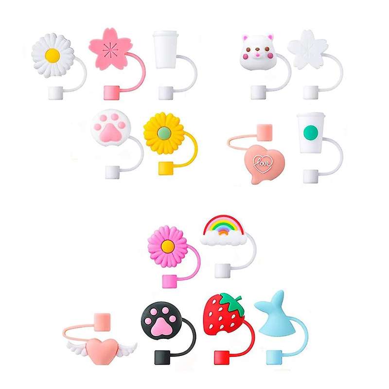 15pcs Silicone Straw Tips Covers Silicone Straw Caps for 7-8mm Straws