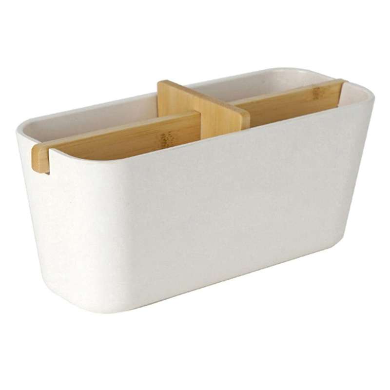 Multifunctional Bamboo Desk Storage Box with Wooden Partition ,white