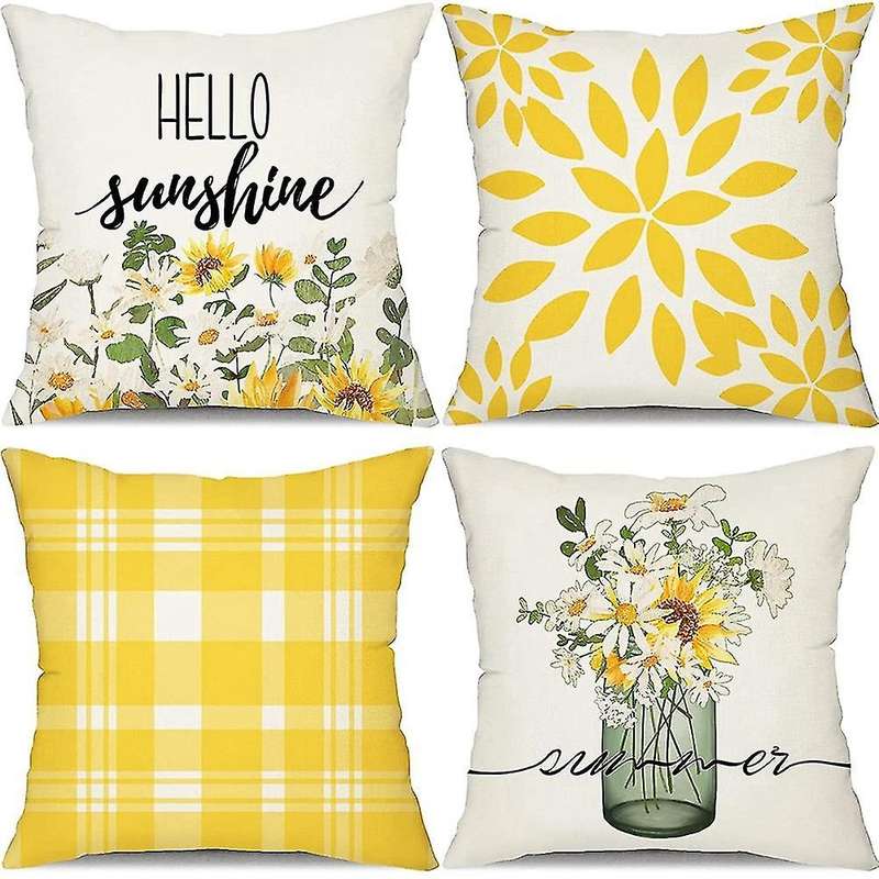 Summer Pillow Covers 18x18 Set Of 4 Farmhouse Throw Pillows Cushion