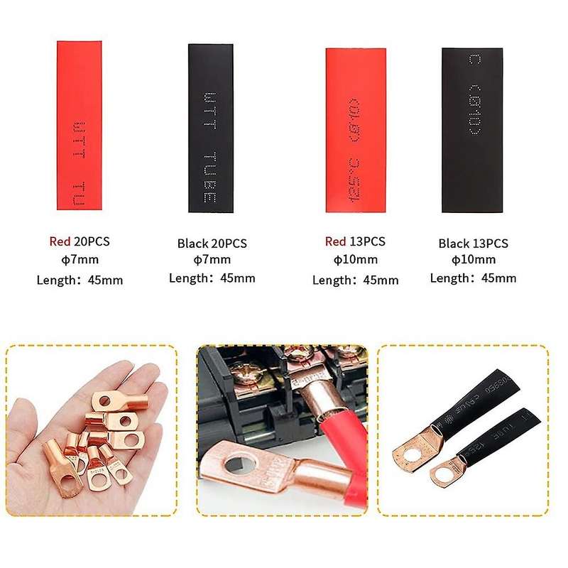 130pcs Battery Cable Ends with Heat Shrink Tubing Copper Lug Kit
