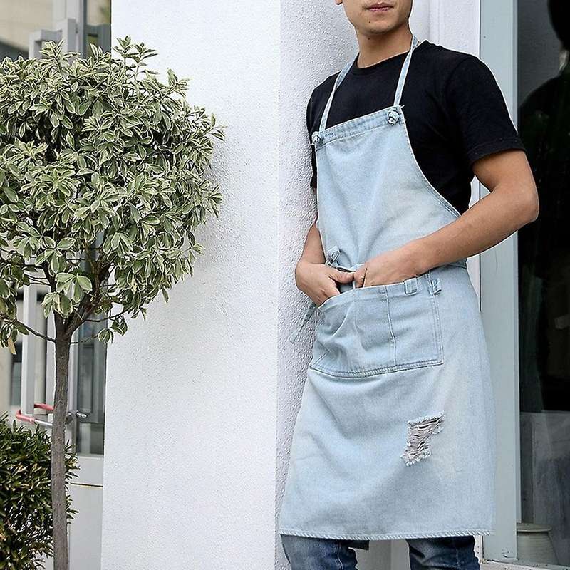 1 Denim Apron with Pockets for Baking, Painting,gardening,light Blue
