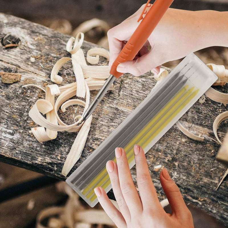 Solid Carpenter Pencil Set with 18 Refill Leads, Black+yellow