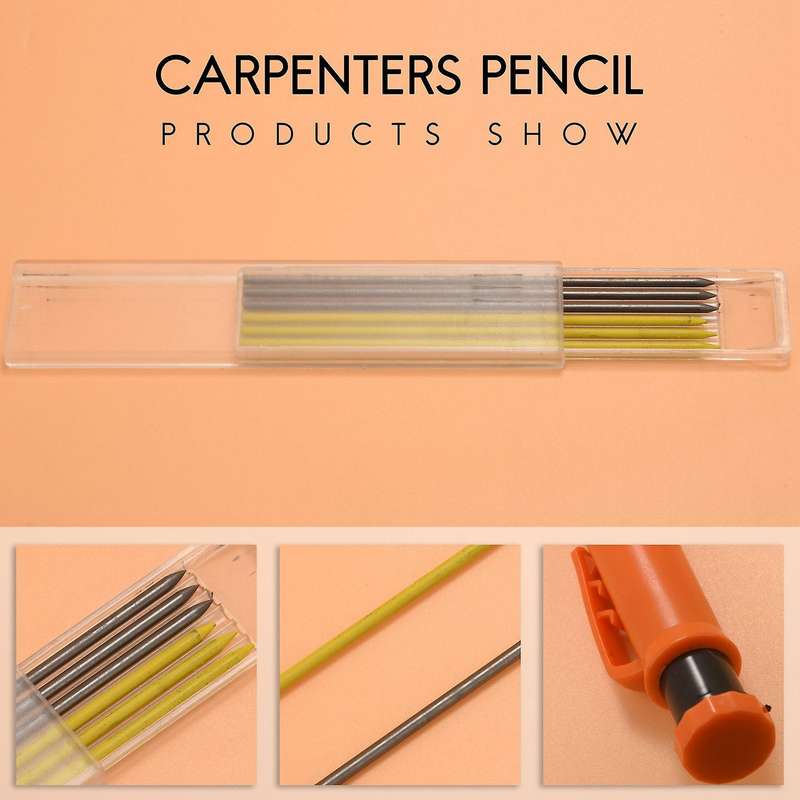 Solid Carpenter Pencil Set with 18 Refill Leads, Black+yellow