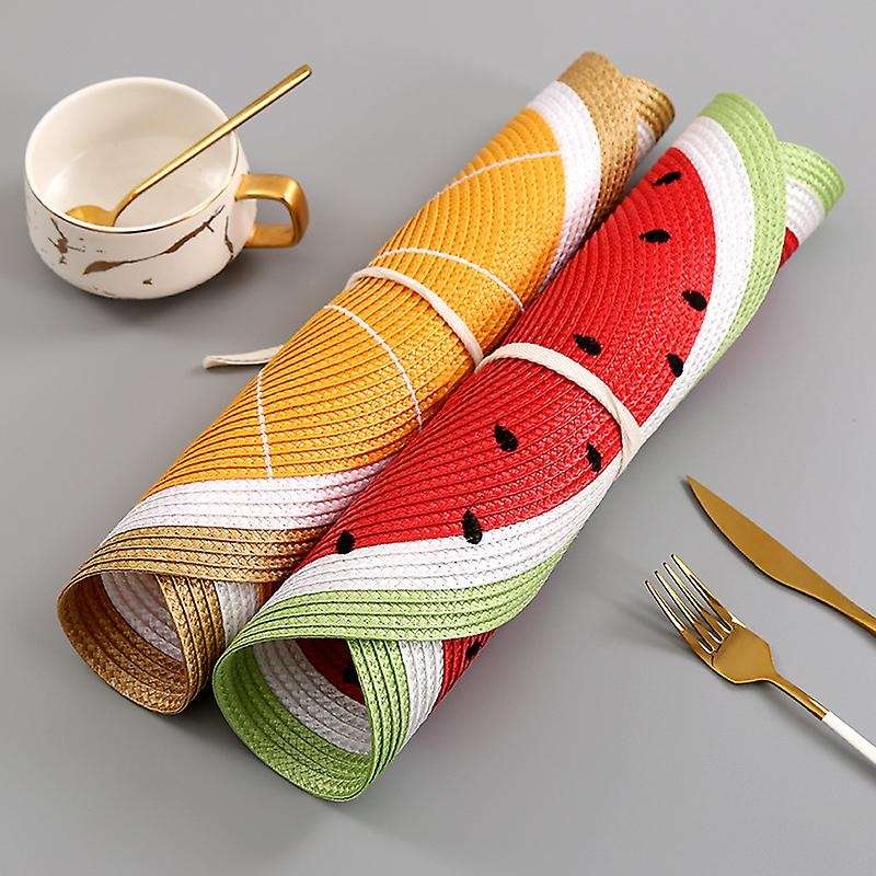 4 Pcs Pp Woven Round Placemat Mat Watermelon Lemon Drink Coasters