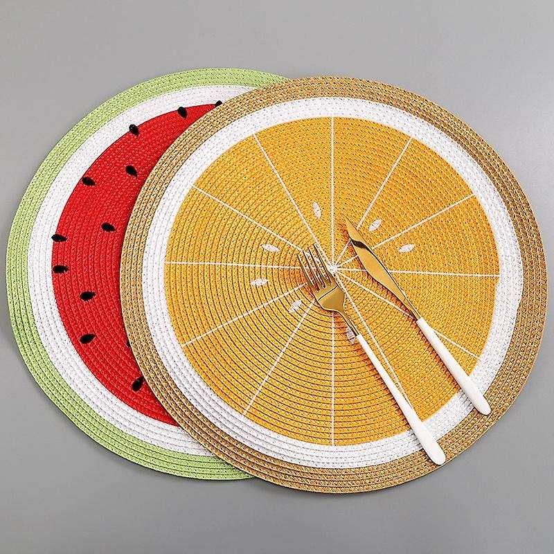 4 Pcs Pp Woven Round Placemat Mat Watermelon Lemon Drink Coasters