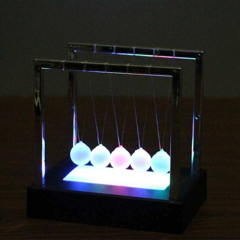Newtons Cradle Led Light Up Kinetic Energy Home Office Science Toys