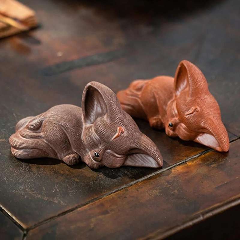 Purple Clay Sculpture Tea Pet Fox Statue Crafts Office Decor Toy B