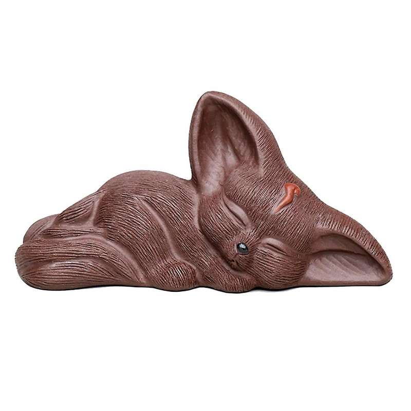 Purple Clay Sculpture Tea Pet Fox Statue Crafts Office Decor Toy B