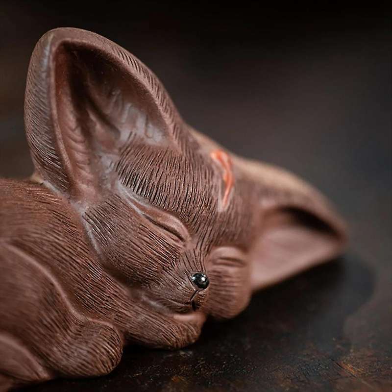 Purple Clay Sculpture Tea Pet Fox Statue Crafts Office Decor Toy B