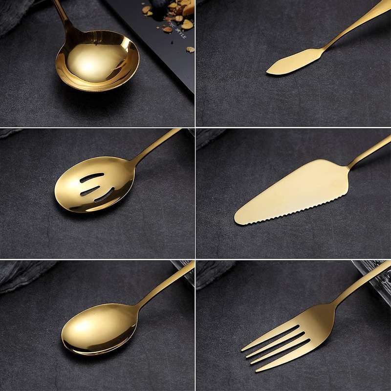 6-piece Serving Flatware Silverware Set,serving Utensil Set,gold