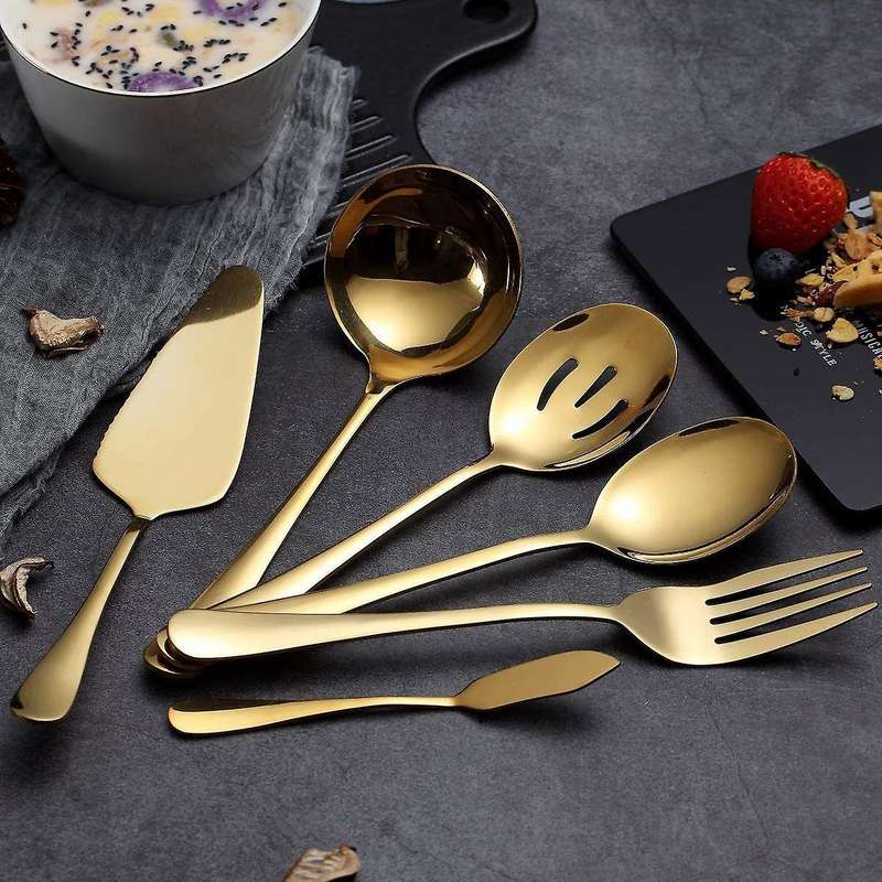 6-piece Serving Flatware Silverware Set,serving Utensil Set,gold
