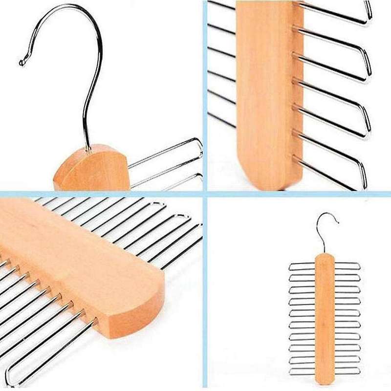 2pcs Wood Tie Rack Holder, Rotate Storage Rack with Non-slip Clips