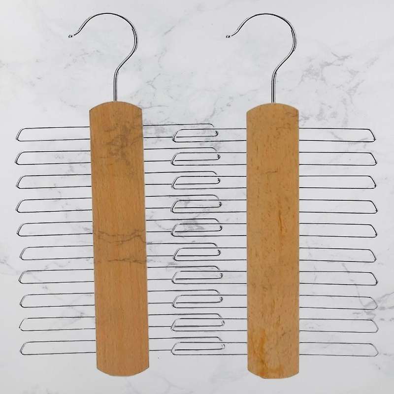 2pcs Wood Tie Rack Holder, Rotate Storage Rack with Non-slip Clips