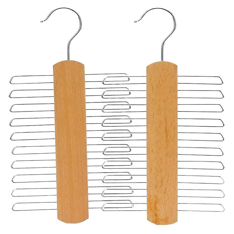2pcs Wood Tie Rack Holder, Rotate Storage Rack with Non-slip Clips