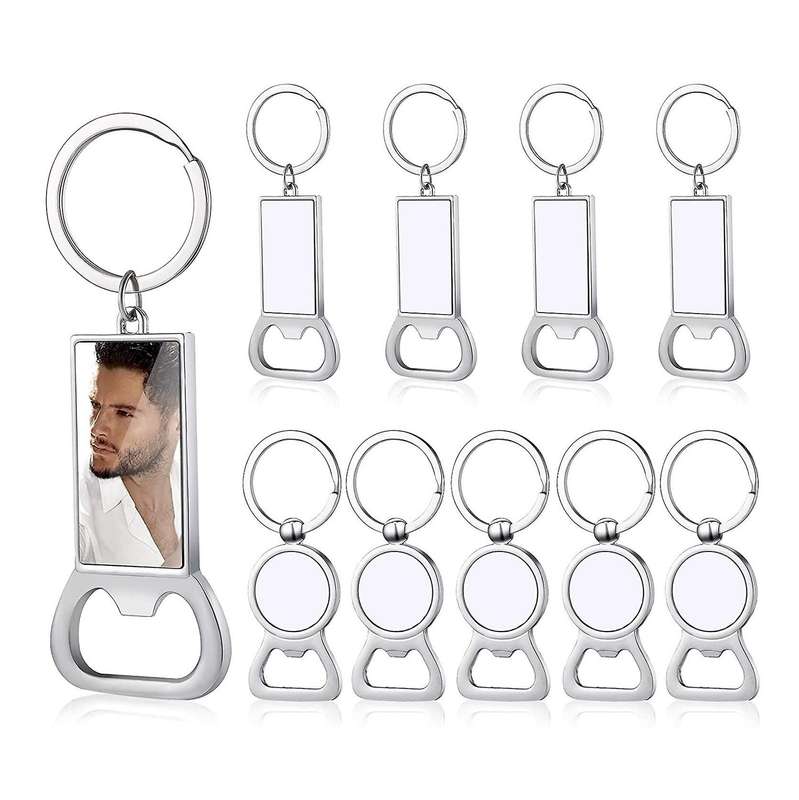 10 Pcs Metal Bottle Opener Key Ring Aluminum Heat Transfer Keychain