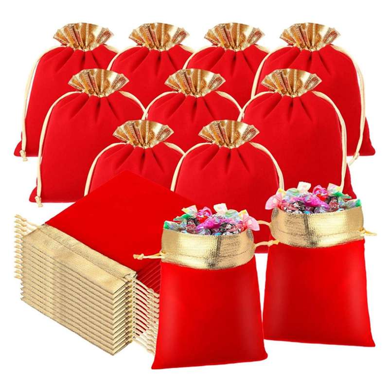 30 Pcs with Jewelry Pouches Drawstring Bags Present Bag(red)