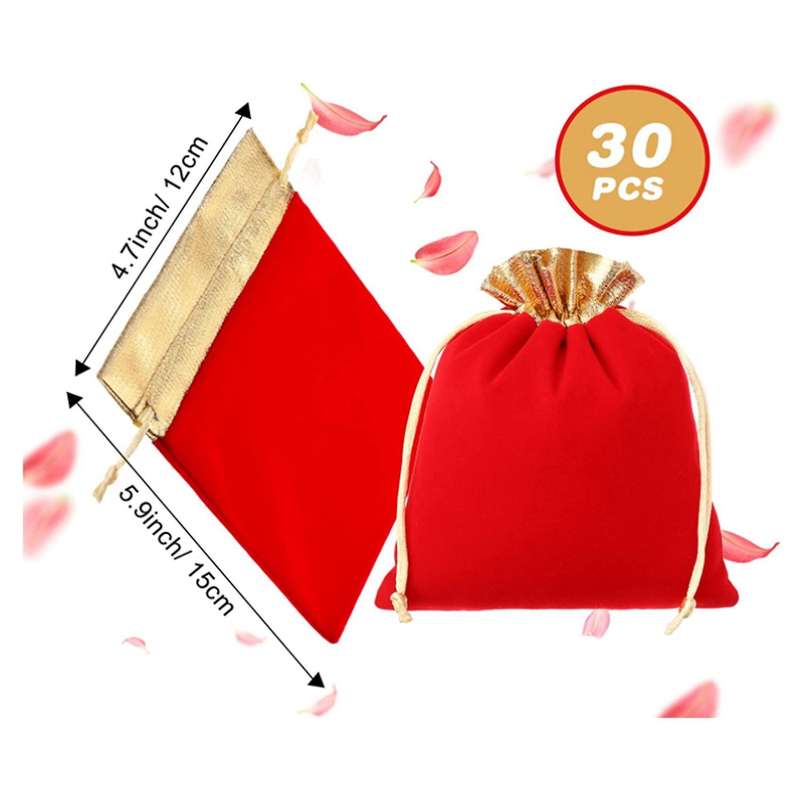 30 Pcs with Jewelry Pouches Drawstring Bags Present Bag(red)