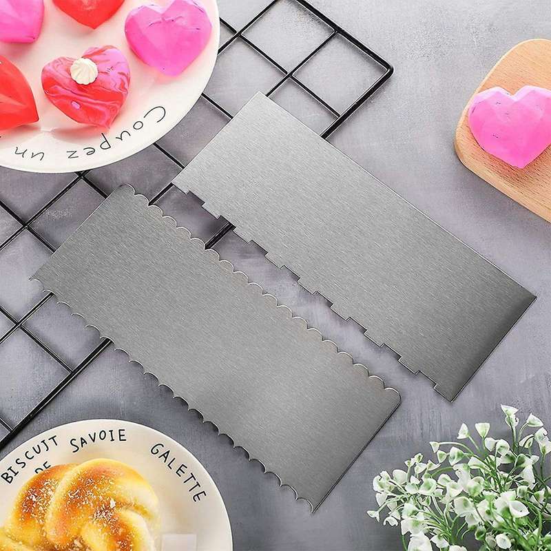 2pcs 9 Inch Cake Scraper Double Sided Patterned Edge Stripe Scraper