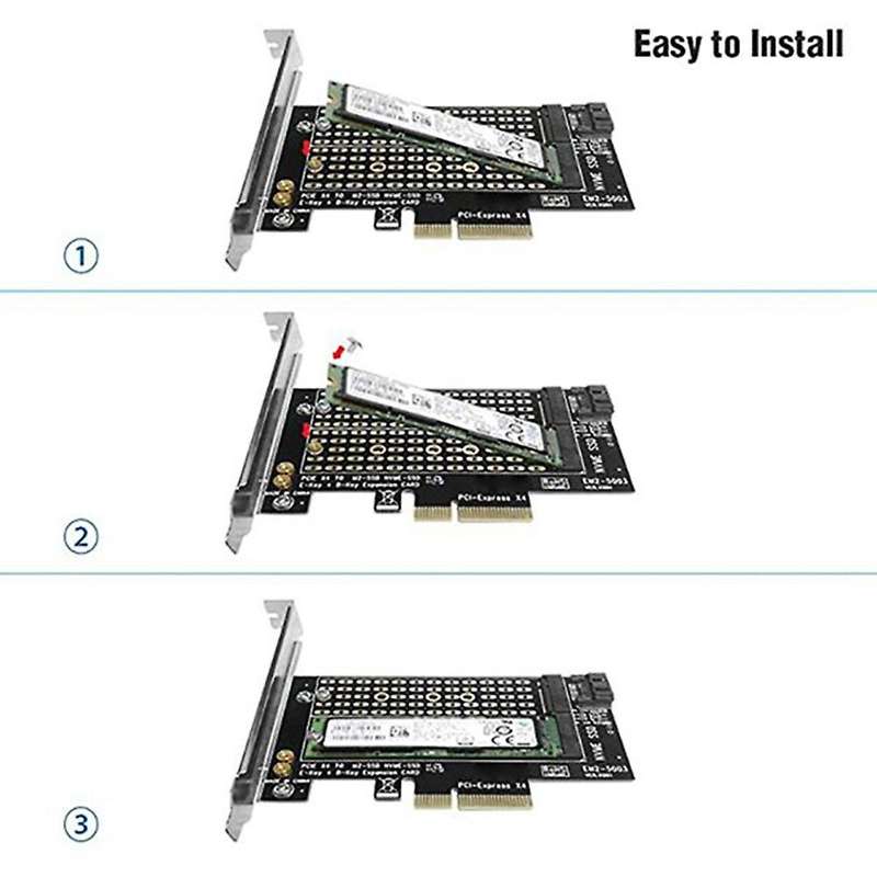 2pcs Pci-e X4 Adapter Card Support M-key Nvme B-key Sata Ssd