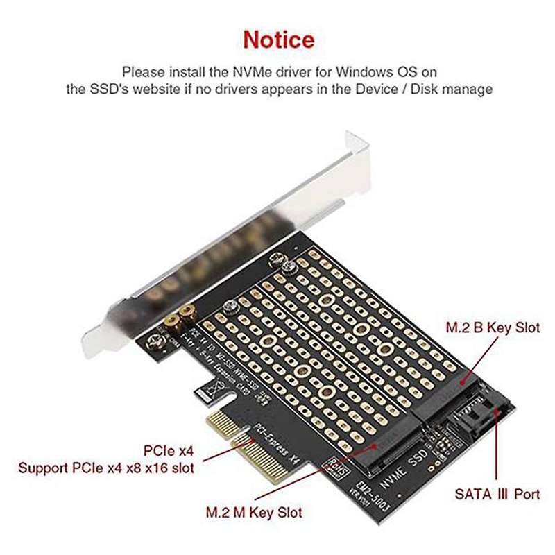 2pcs Pci-e X4 Adapter Card Support M-key Nvme B-key Sata Ssd
