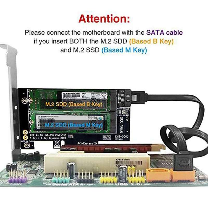 2pcs Pci-e X4 Adapter Card Support M-key Nvme B-key Sata Ssd