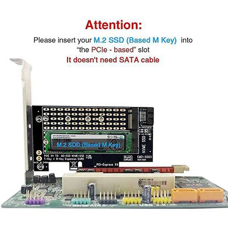 2pcs Pci-e X4 Adapter Card Support M-key Nvme B-key Sata Ssd