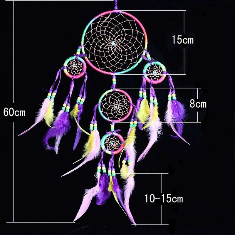 2x Dream Catcher Wall Hanging Decoration Colorful Feather Five Rings