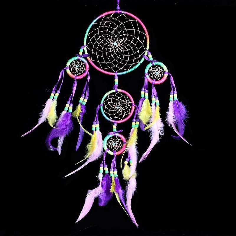 2x Dream Catcher Wall Hanging Decoration Colorful Feather Five Rings