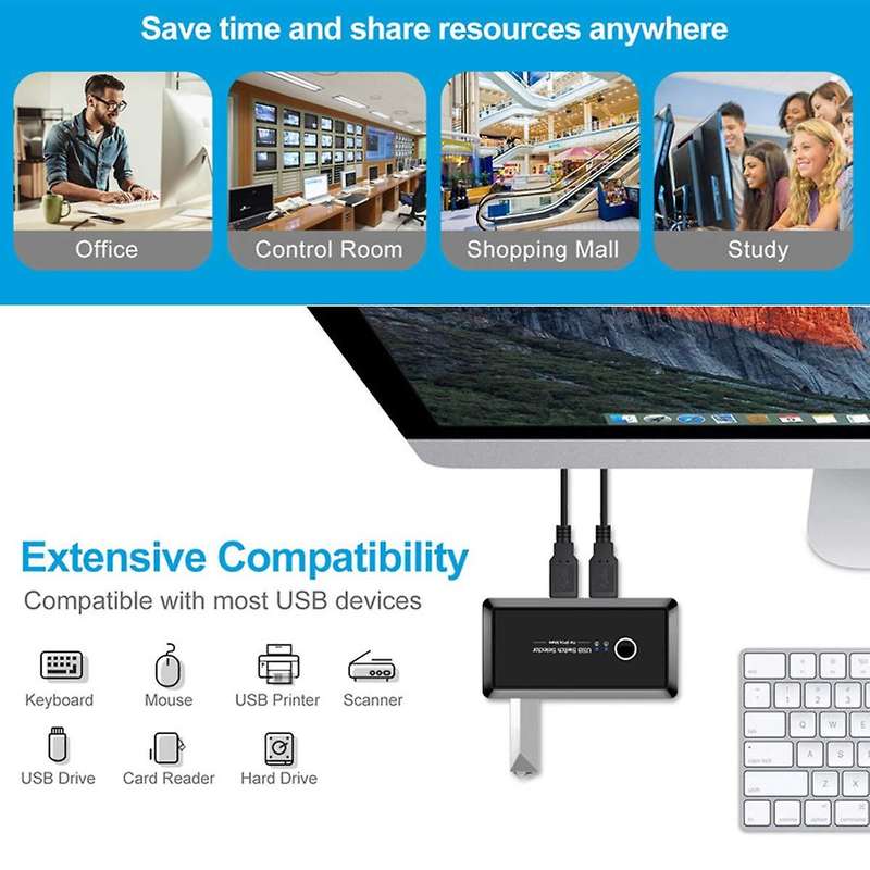 Usb Switch Selector for Keyboard with 2 Pack Usb3.0 Male Cable