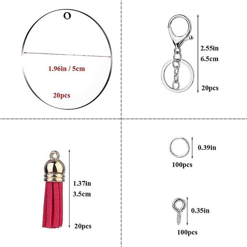 260pcs Acrylic Keychain Blanks Kit with Key Rings Jump Rings Round