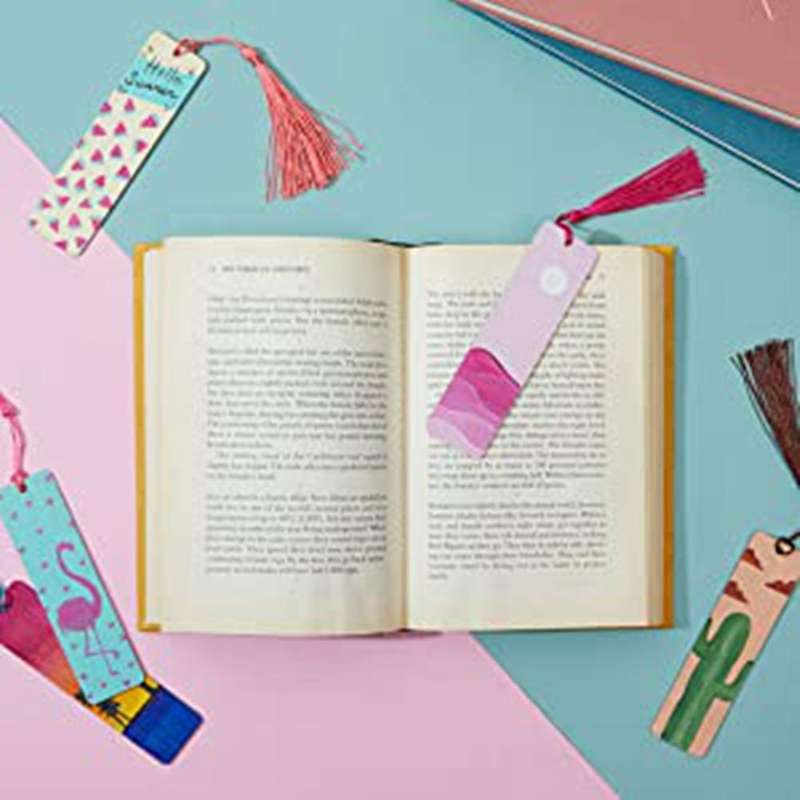 72pcs Blank Rectangle Nature Wood Slice Bookmark with Holes Rope