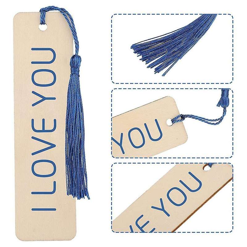 72pcs Blank Rectangle Nature Wood Slice Bookmark with Holes Rope