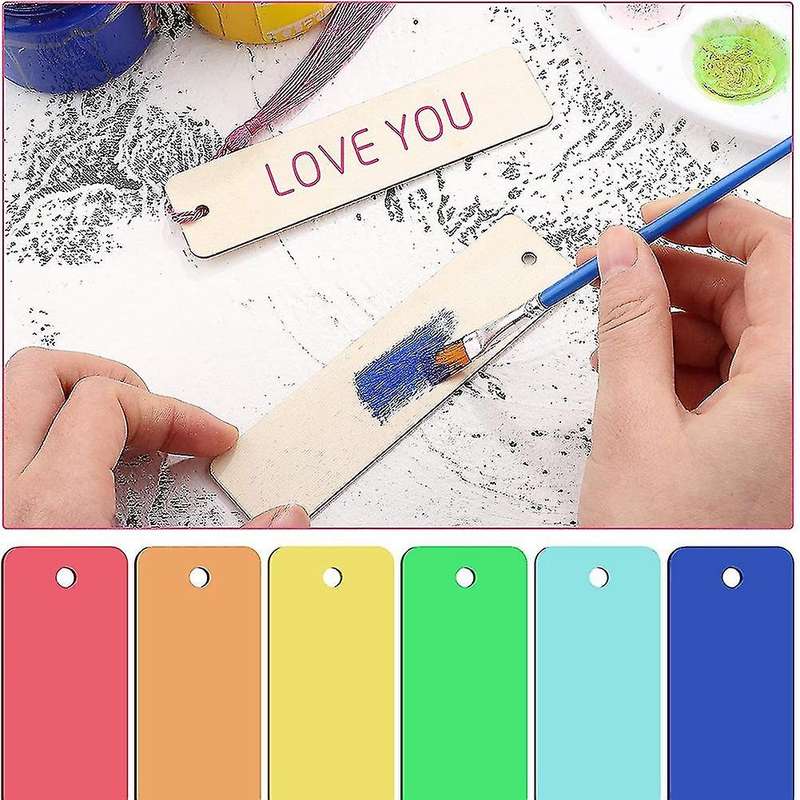 72pcs Blank Rectangle Nature Wood Slice Bookmark with Holes Rope