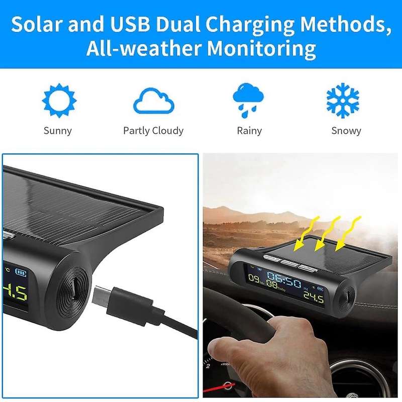 Car Solar Digital Clock for Outdoor Personal Car Part Decoration A