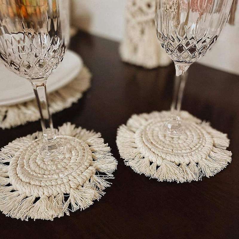 Macrame Coasters Set Of 4 - Coaster with Tassel Boho Home Decoration