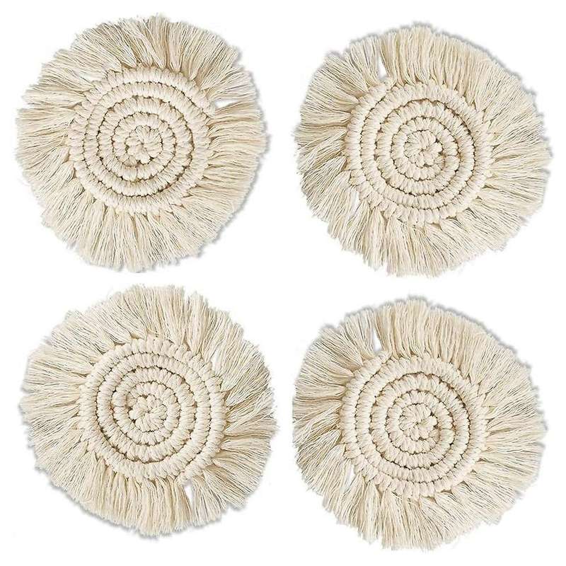 Macrame Coasters Set Of 4 - Coaster with Tassel Boho Home Decoration