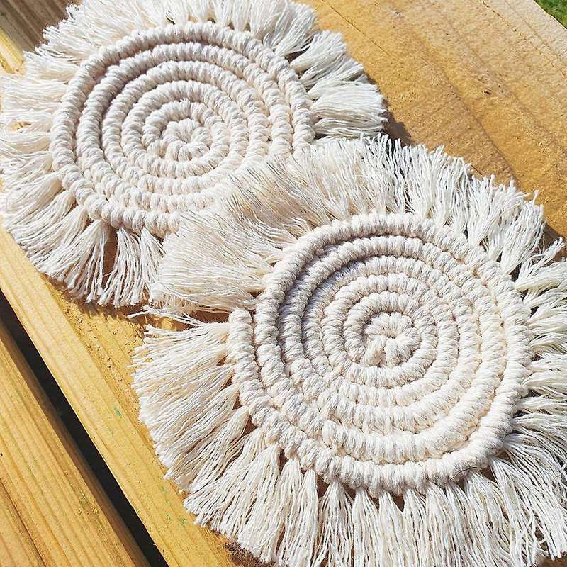 Macrame Coasters Set Of 4 - Coaster with Tassel Boho Home Decoration