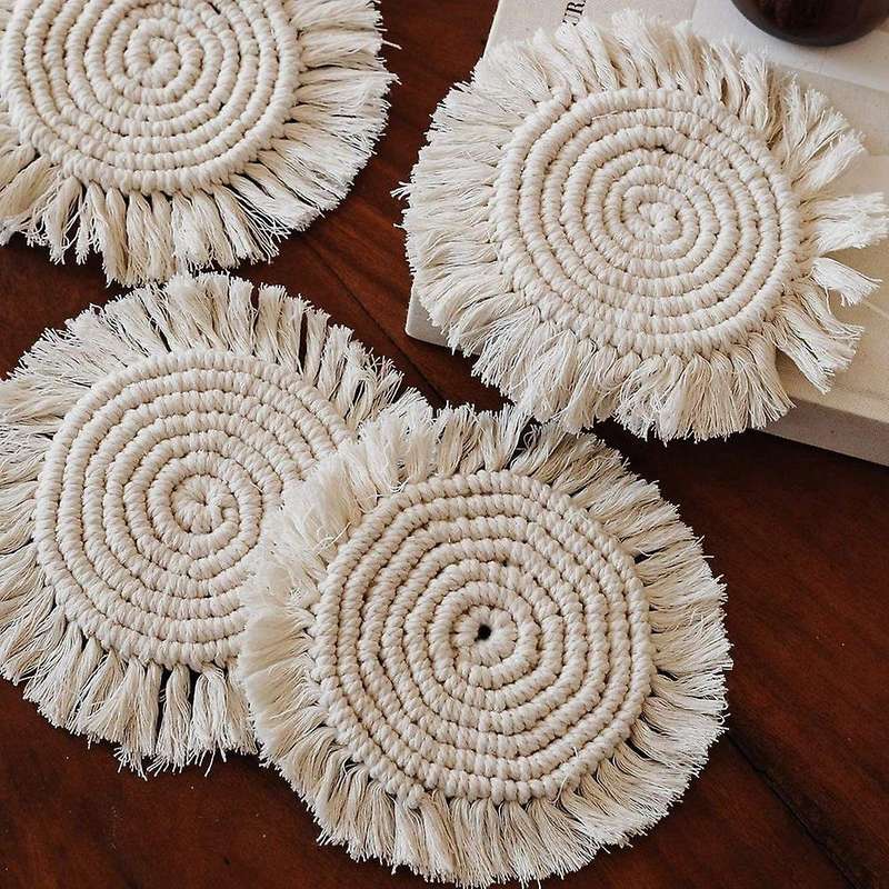 Macrame Coasters Set Of 4 - Coaster with Tassel Boho Home Decoration