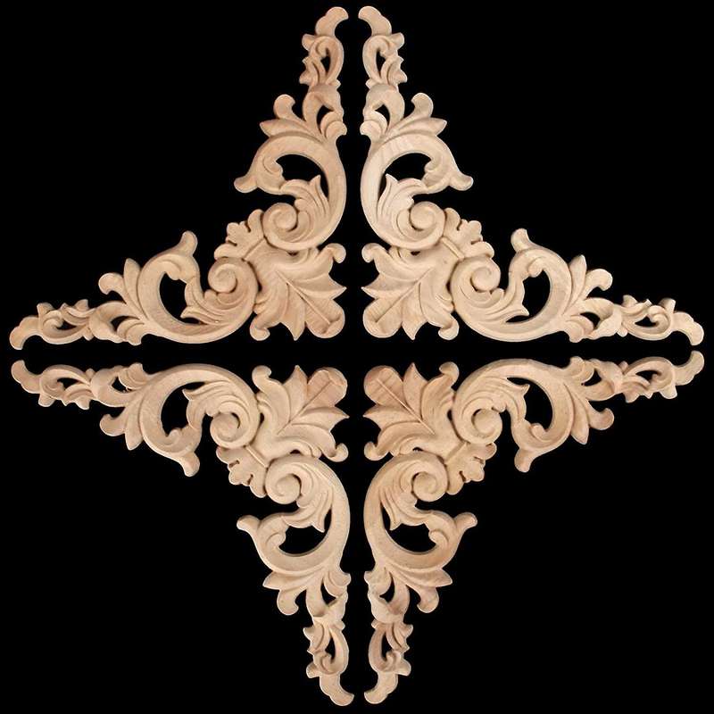 4pcs Wood Carved Mouldings Corner Onlay Applique Furniture Home Decor