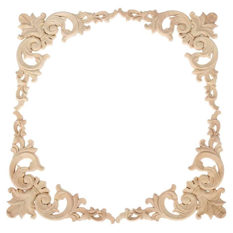 4pcs Wood Carved Mouldings Corner Onlay Applique Furniture Home Decor