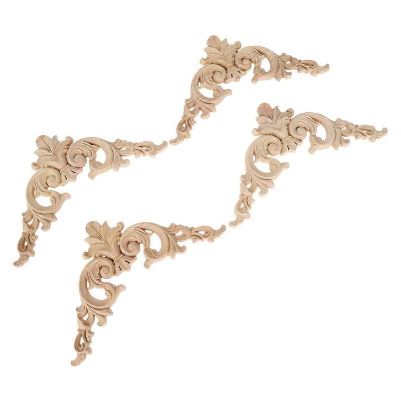 4pcs Wood Carved Mouldings Corner Onlay Applique Furniture Home Decor