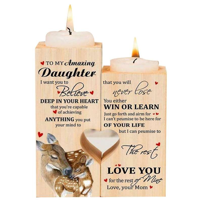 For Daughter Wooden Candle Holder Tea Light Decor Christmas Gift C